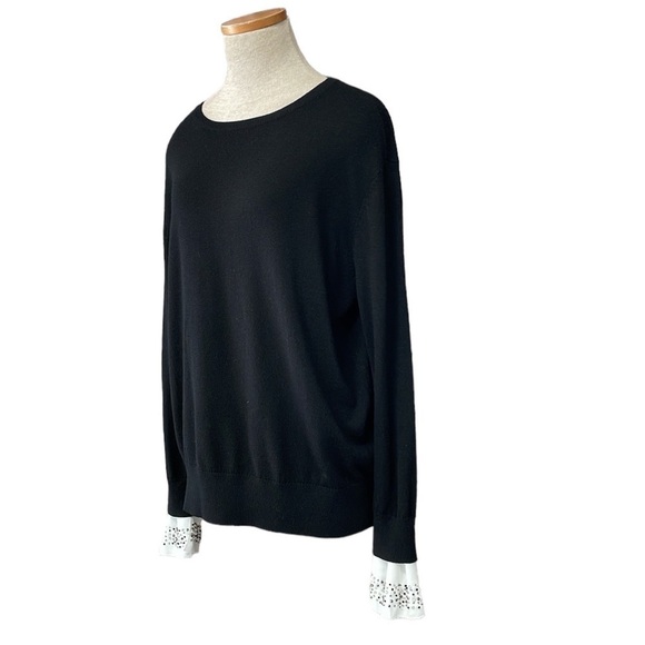 Nordstrom Sweater Wool Beaded Black White Size Medium M - Picture 2 of 14